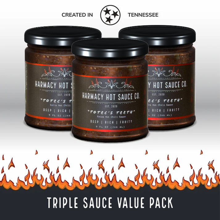 Totec's Teeth (9oz) - Extra Hot Triple Sauce Value Pack